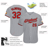 Custom Gray Black Pinstripe Red-Black Authentic Baseball Jersey