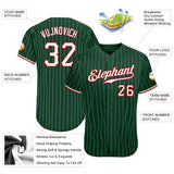 Custom Green White Pinstripe White-Red Authentic Baseball Jersey