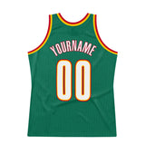 Custom Kelly Green White-Gold Authentic Throwback Basketball Jersey