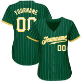 Custom Kelly Green White Pinstripe White-Gold Authentic Baseball Jersey