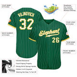 Custom Kelly Green White Pinstripe White-Gold Authentic Baseball Jersey