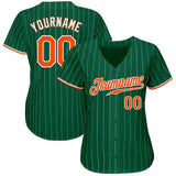 Custom Kelly Green White Pinstripe Orange-White Authentic Baseball Jersey