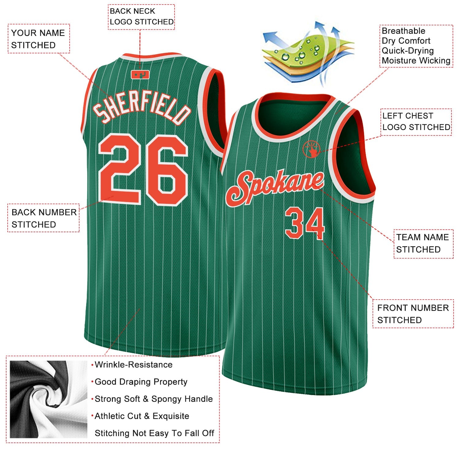 Custom Pinstripe Baseball Jersey Orange Kelly Green Kelly Green