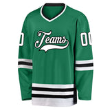 Custom Kelly Green White-Black Hockey Jersey