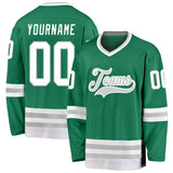 Custom Kelly Green White-Gray Hockey Jersey