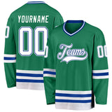 Custom Kelly Green White-Royal Hockey Jersey