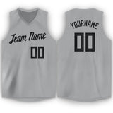 Custom Gray Black V-Neck Basketball Jersey