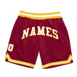 Custom Maroon White-Gold Authentic Throwback Basketball Shorts