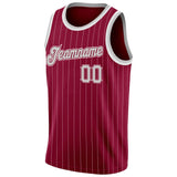 Custom Maroon White Pinstripe Gray-White Authentic Basketball Jersey