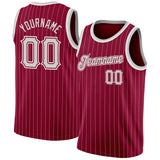 Custom Maroon White Pinstripe Gray-White Authentic Basketball Jersey