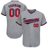 Custom Gray Red-Navy Baseball Jersey