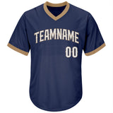 Custom Navy White-Old Gold Authentic Throwback Rib-Knit Baseball Jersey Shirt