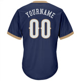 Custom Navy White-Old Gold Authentic Throwback Rib-Knit Baseball Jersey Shirt