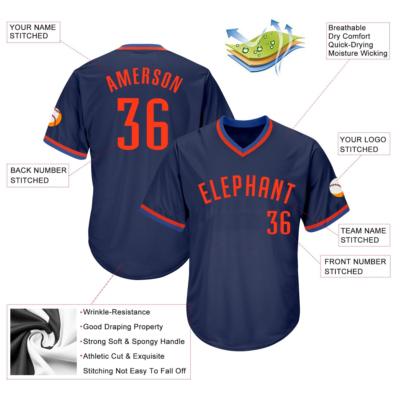 Custom Navy Orange-White Authentic Baseball Jersey Discount