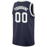 Custom Navy White Pinstripe White-Gray Authentic Basketball Jersey