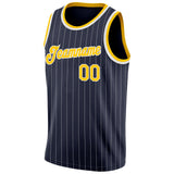 Custom Navy White Pinstripe Gold-White Authentic Basketball Jersey