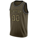 Custom Olive Camo-Black Round Neck Rib-Knit Salute To Service Basketball Jersey