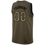 Custom Olive Camo-Black Round Neck Rib-Knit Salute To Service Basketball Jersey