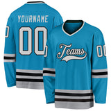 Custom Panther Blue Gray-Black Hockey Jersey