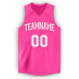 Custom Pink White V-Neck Basketball Jersey