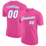 Custom Pink White-Light Blue Performance T-Shirt