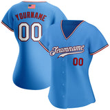 Custom Powder Blue White-Red Authentic American Flag Fashion Baseball Jersey