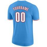 Custom Powder Blue White-Red Performance T-Shirt