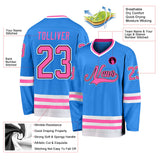 Custom Powder Blue Pink-Black Hockey Jersey