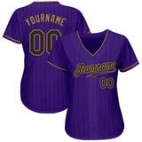 Custom Purple Black Pinstripe Black-Old Gold Authentic Baseball Jersey