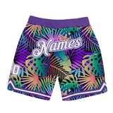 Custom Purple White-Purple 3D Pattern Design Tropical Plants Authentic Basketball Shorts