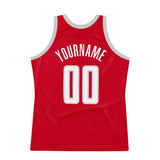 Custom Red White-Gray Authentic Throwback Basketball Jersey