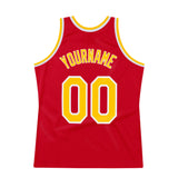 Custom Red Gold-White Authentic Throwback Basketball Jersey