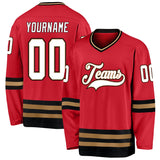 Custom Red White-Old Gold Hockey Jersey