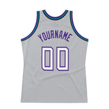 Custom Gray White-Purple Authentic Throwback Basketball Jersey