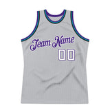 Custom Gray White-Purple Authentic Throwback Basketball Jersey