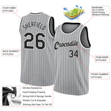 Custom Gray Black Pinstripe Black-White Authentic Basketball Jersey