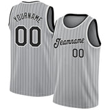 Custom Gray Black Pinstripe Black-White Authentic Basketball Jersey