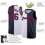 Custom White Navy-Red Authentic Split Fashion Basketball Jersey