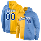 Custom Stitched Gold Royal-Light Blue Split Fashion Sports Pullover Sweatshirt Hoodie