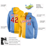 Custom Stitched Gold Red-Light Blue Split Fashion Sports Pullover Sweatshirt Hoodie