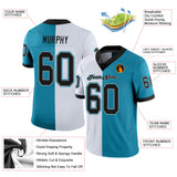 Custom Panther Blue Black-White Mesh Split Fashion Football Jersey