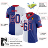 Custom White Royal-Scarlet Mesh Split Fashion Football Jersey