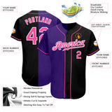 Custom Black Pink-Purple Authentic Split Fashion Baseball Jersey