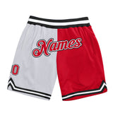 Custom White Red-Black Authentic Throwback Split Fashion Basketball Shorts