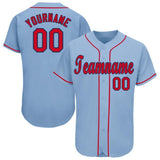 Custom Light Blue Red-Navy Baseball Jersey