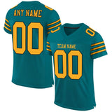 Custom Teal Gold-Black Mesh Authentic Football Jersey