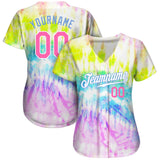 Custom Tie Dye Pink-Light Blue 3D Rainbow Authentic Baseball Jersey