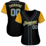 Custom Black Light Blue-Gold Authentic Two Tone Baseball Jersey