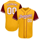 Custom Gold White-Crimson Authentic Two Tone Baseball Jersey