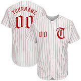 Custom White Red Pinstripe Red-White Authentic Baseball Jersey